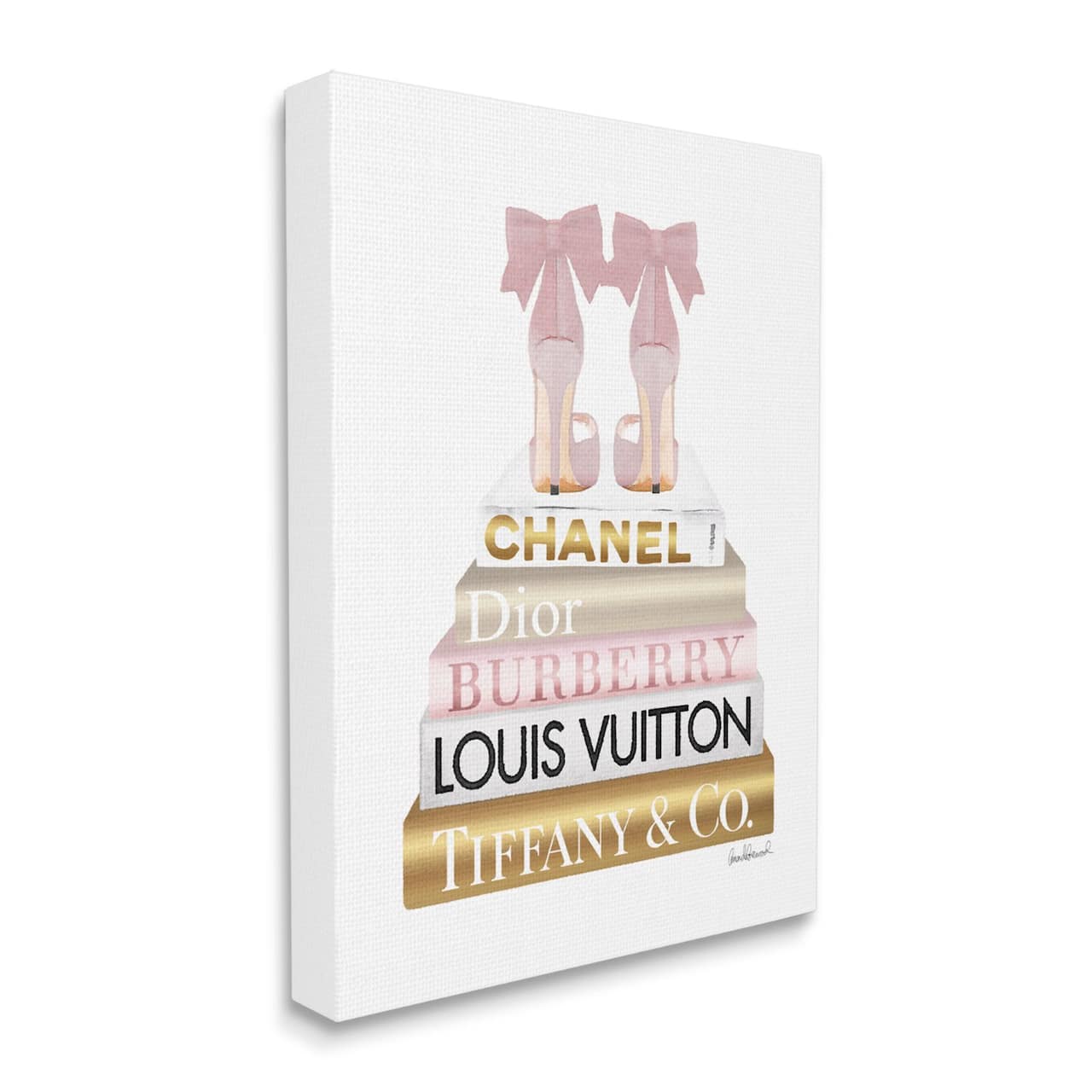 Stupell Industries Pink Gold Heels Bookstack Glam Fashion Design Canvas Wall Art